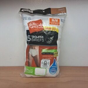 NEW Hane`s Tagless Men`s Briefs Tighty Whitey Wicking Cool Comfort 5 Pair SZ M